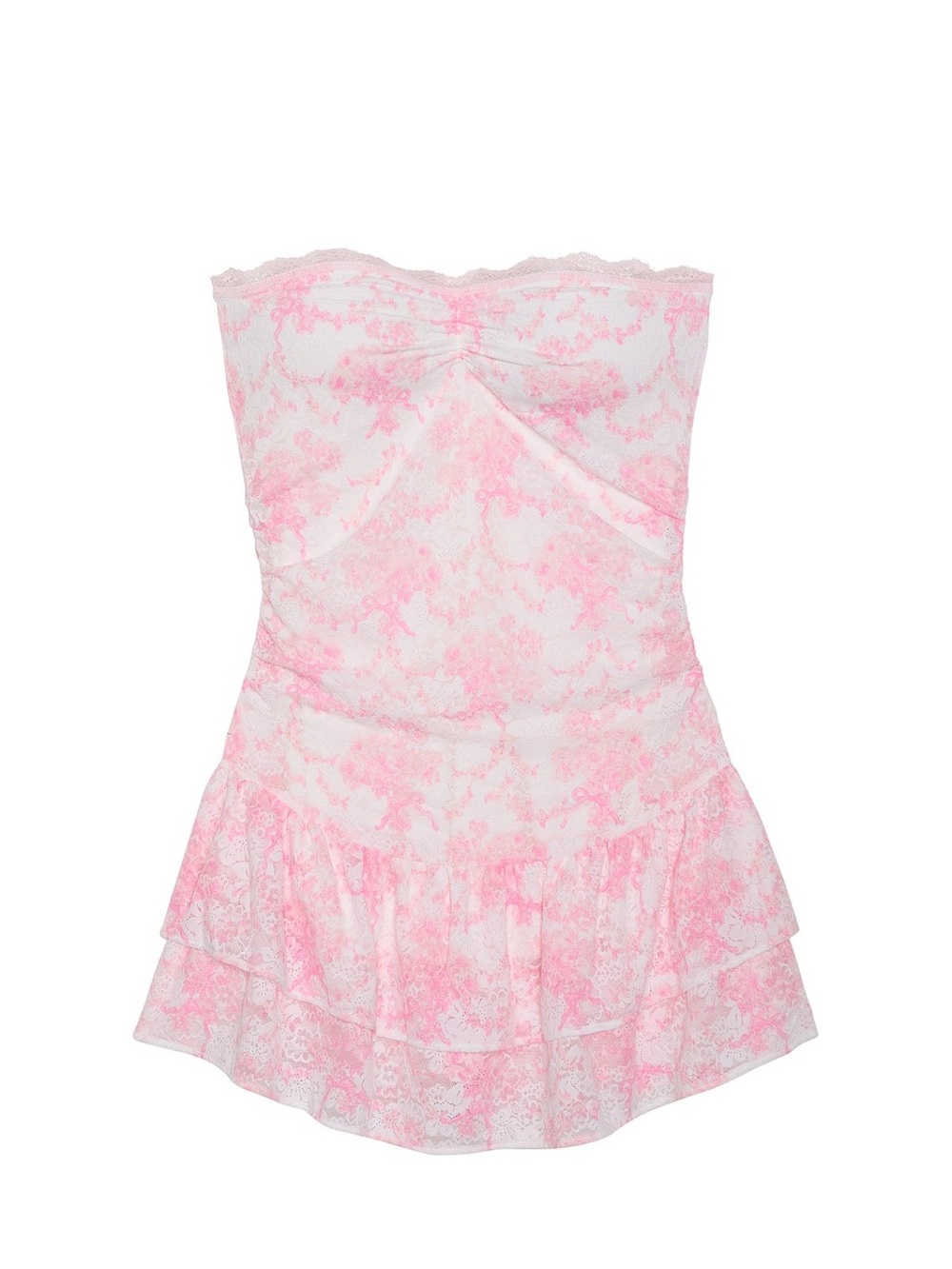LoveShackFancy Strapless Lace Chemise in Pink and White